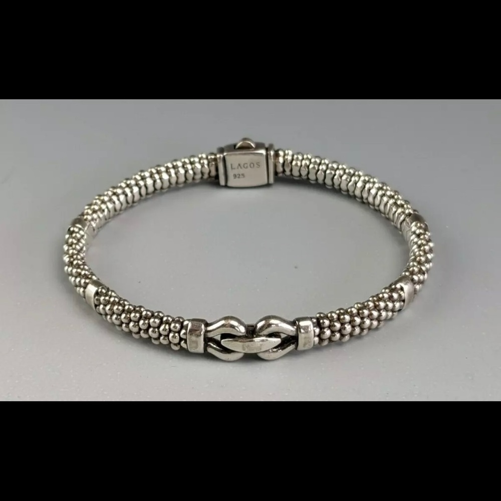 Lagos Caviar Sterling Silver Derby Buckle Bracelet w/ Pouch 7”